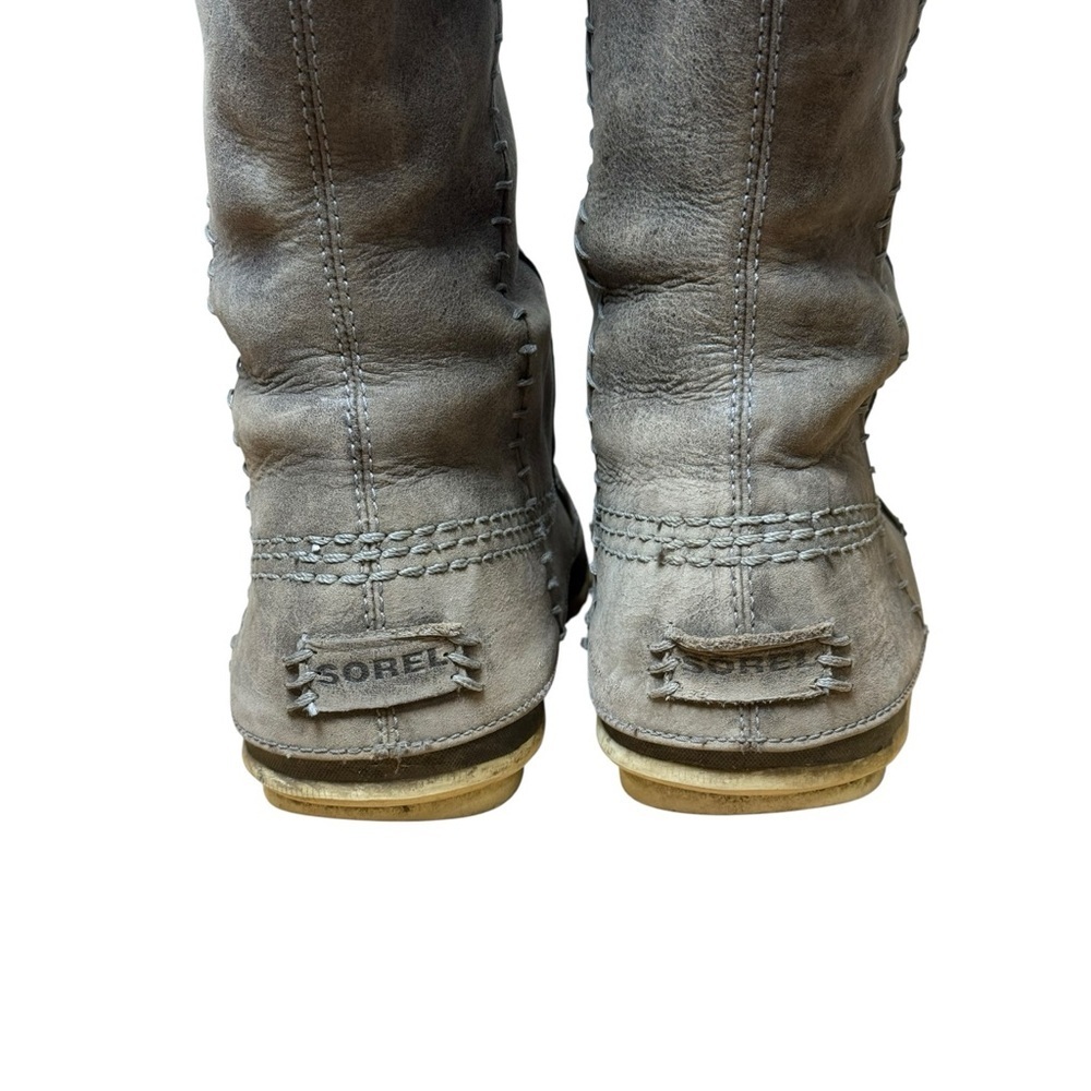 Sorel Cate The Great Tall Waterproof Leather Winter Snow Boots Wmn’s Size 6 Grey - Picture 9 of 12